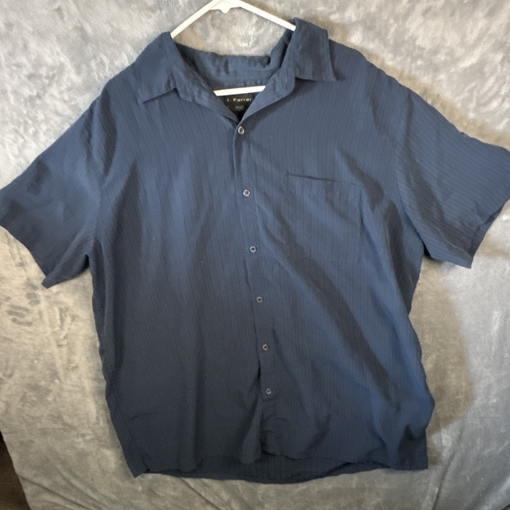 J.‎ Ferrar Men's 2XL Solid Button-Up Shirt Blue Short Sleeve Pockets